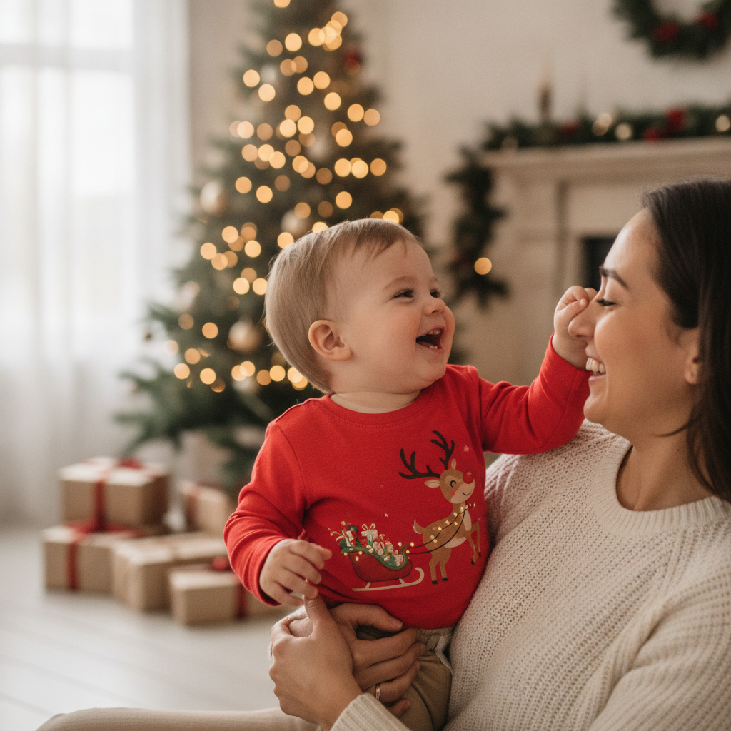 Toddler in festive graphic tee